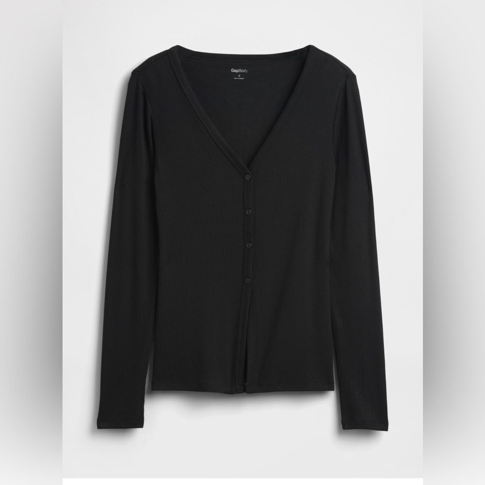 🆕 RESERVED EB GAP Women's Mini Rib PJ Cardigan True Black Medium 8-10 - Picture 6 of 13